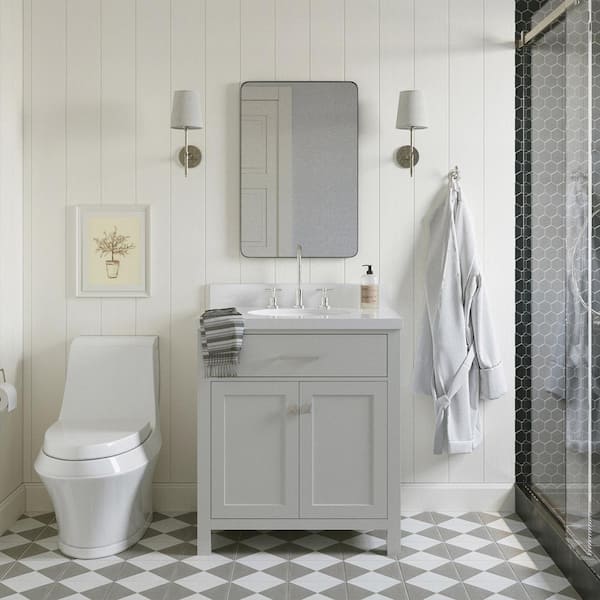 ARIEL Bristol 30 in. W x 21.5 in. D x 36 in. H Freestanding Bath Vanity in Grey with Pure White Quartz Top