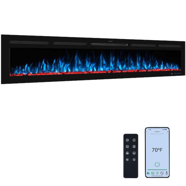 72 in. Wi-Fi Electric Fireplace Inserts, 13 Flame & Fuel Bed Colors, 5 Adjustable Brightness, Timer, Thermostat, Black