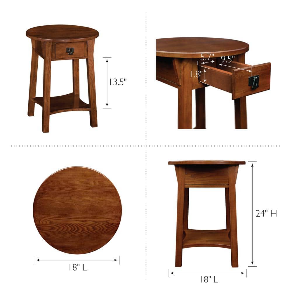 Russet Solid Wood Round End Table with Drawer and Shelf