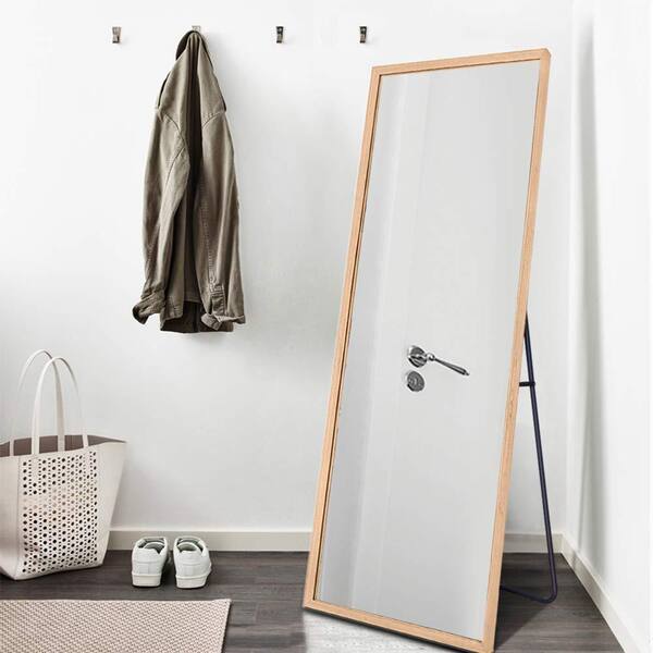 Dovelina Oversized Natural Wood Shatter Resistant Classic Glam Mirror (64 in. H X 21 in. W)
