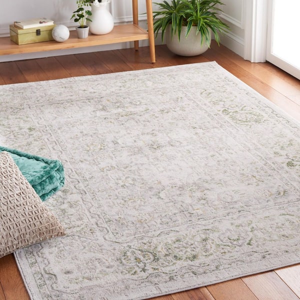 Palma 5 ft. x 5 ft. Beige/Green Distressed Border Square Area Rug