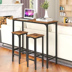 3-pieces Bar Table and Chairs Set Industrial Dining Breakfast Table Set with Metal Frame