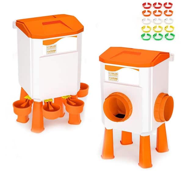 Automatic Chicken Feeder and Waterer Set, Eco-Friendly No Waste Poultry Accessories, 2.1 gal./17.6 lbs. Capacity