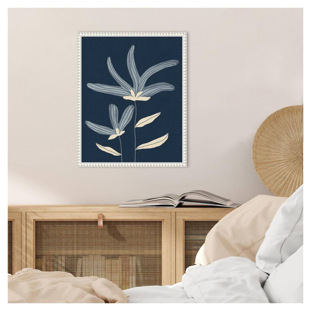Two Flowers Abstract Navy and White Canvas Wall Art