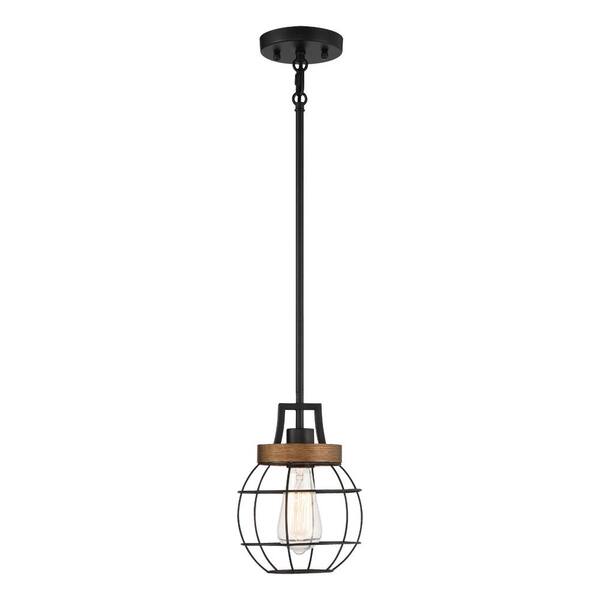 Unbranded 1-Light Matte Black with Faux Wood Pendant