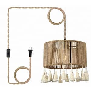 60-Watt 1-Light Natural Mini Pendant Light with Rope Shade and No Bulbs Included