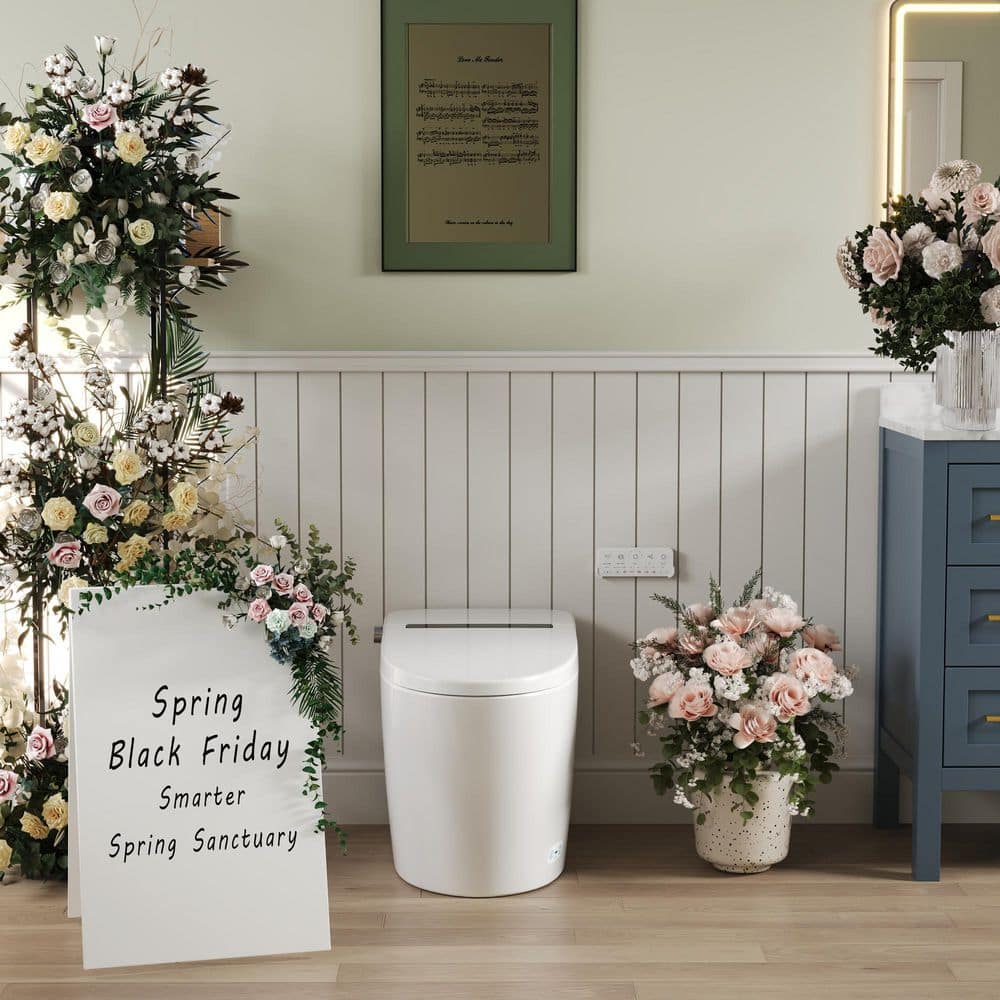 White Elongated Smart Toilet with Heated Seat and Dryer