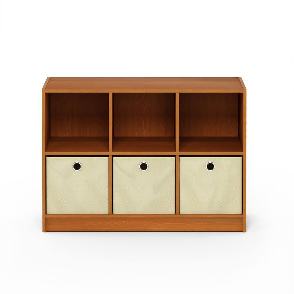 Modern Black Wood 6-Cube Storage Organizer with Bins