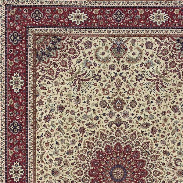 8 x 8 Ivory, Red Oriental Washable Area Rugs Runner Rug