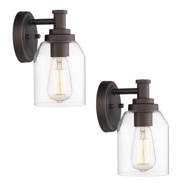JAZAVA 4.7 in. 1-Light Oil Rubbed Bronze Vanity Light with Clear Glass Shade (2-Pack)