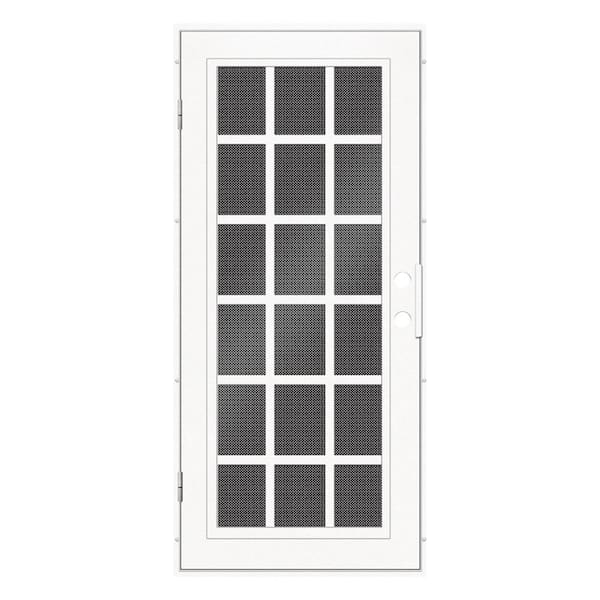 Unique Home Designs 32 in. x 80 in. Classic French White Right-Hand Surface Mount Aluminum Security Door with Black Perforated Screen