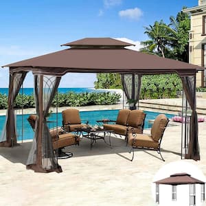 13 ft. x 10 ft. Brown Top Outdoor Patio Gazebo Canopy Tent with Ventilated Double Roof And Mosquito net (Gazebo)