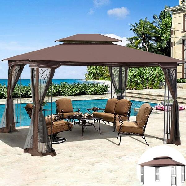 ToolCat 13 ft. x 10 ft. Brown Top Outdoor Patio Gazebo Canopy Tent with ...