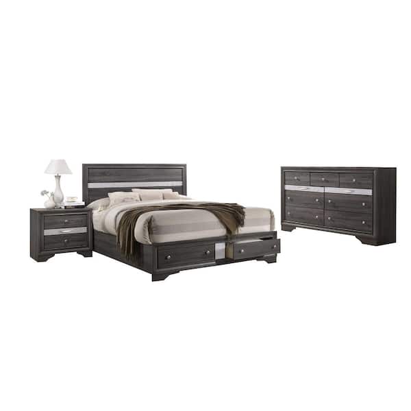 Best Quality Furniture David 3-Piece Grey Full Bedroom Set