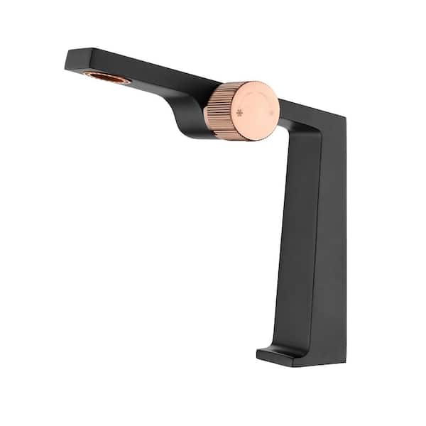 Tomfaucet Single Handle Single Hole Bathroom Faucet in Black with Rose Gold