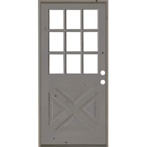 32 in. x 80 in. Knotty Alder Left-Hand/Inswing X-Panel 1/2 Lite Clear Glass Grey Stain Wood Prehung Front Door