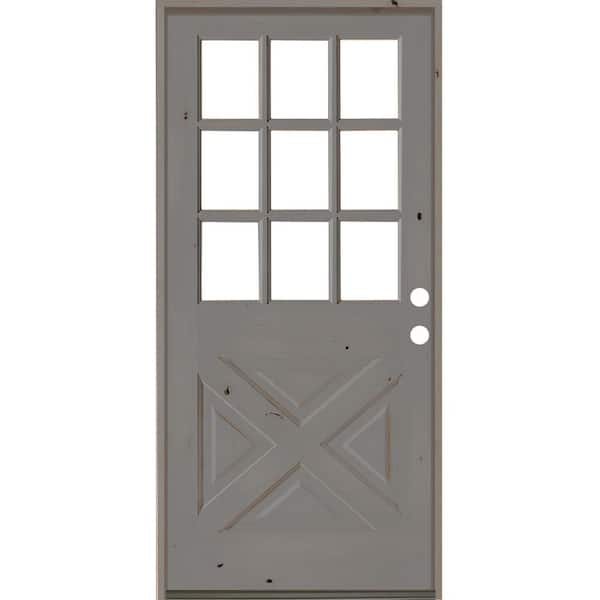 Krosswood Doors 32 in. x 80 in. Knotty Alder Left-Hand/Inswing X-Panel 1/2 Lite Clear Glass Grey Stain Wood Prehung Front Door