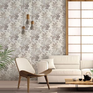 Into The Wild Beige Metallic Leaf Foliage Non-Pasted Non-woven Paper Wallpaper Roll