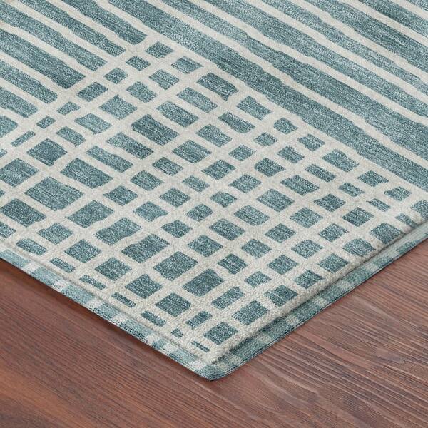 Mayfield Premium Machine Washable Abstract AMF2270 Teal 5 ft. x 7 ft. 6 in. Area Rug