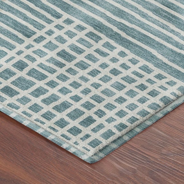 Mayfield Premium Machine Washable Abstract AMF2270 Teal 9 ft. x 12 ft. Area Rug