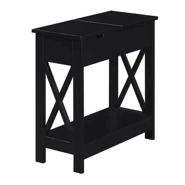 Convenience Concepts Oxford 11.25 in. Black Standard Height Rectangular Wood Top End Table with Flip Top and Charging Station