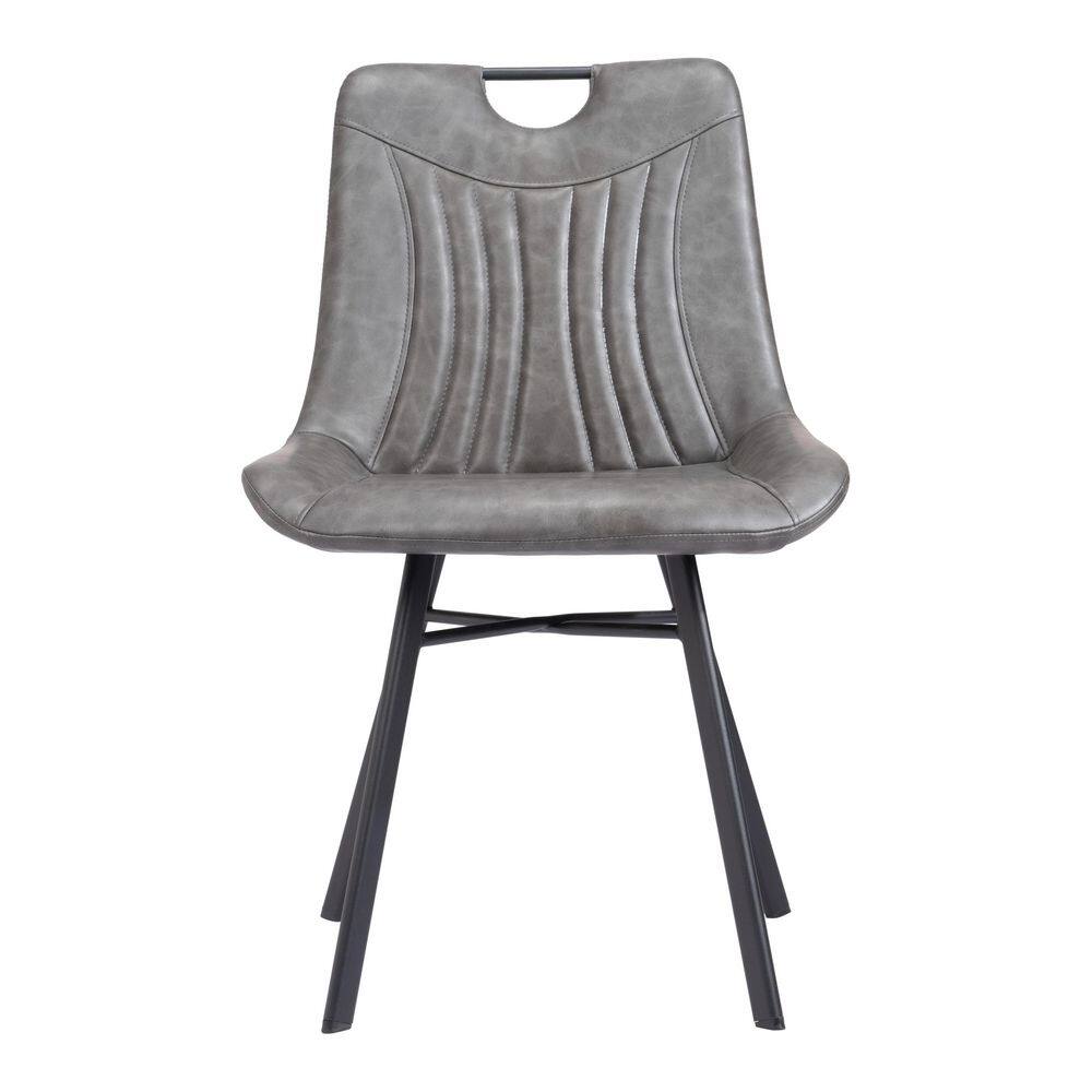 Vintage Gray Velvet Upholstered Side Chairs with Metal Legs, Set of 2