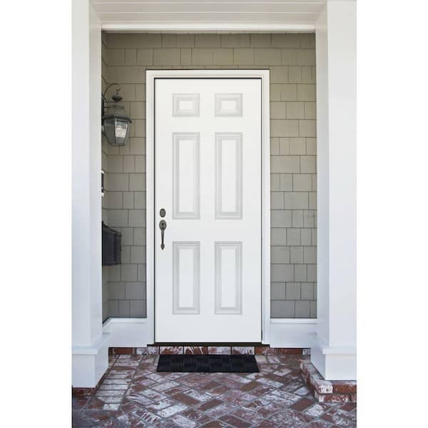 36 in. x 80 in. Element Series 6-Panel White Primed Steel Prehung Front Door Right-Hand Inswing w/ 4 in. Wall