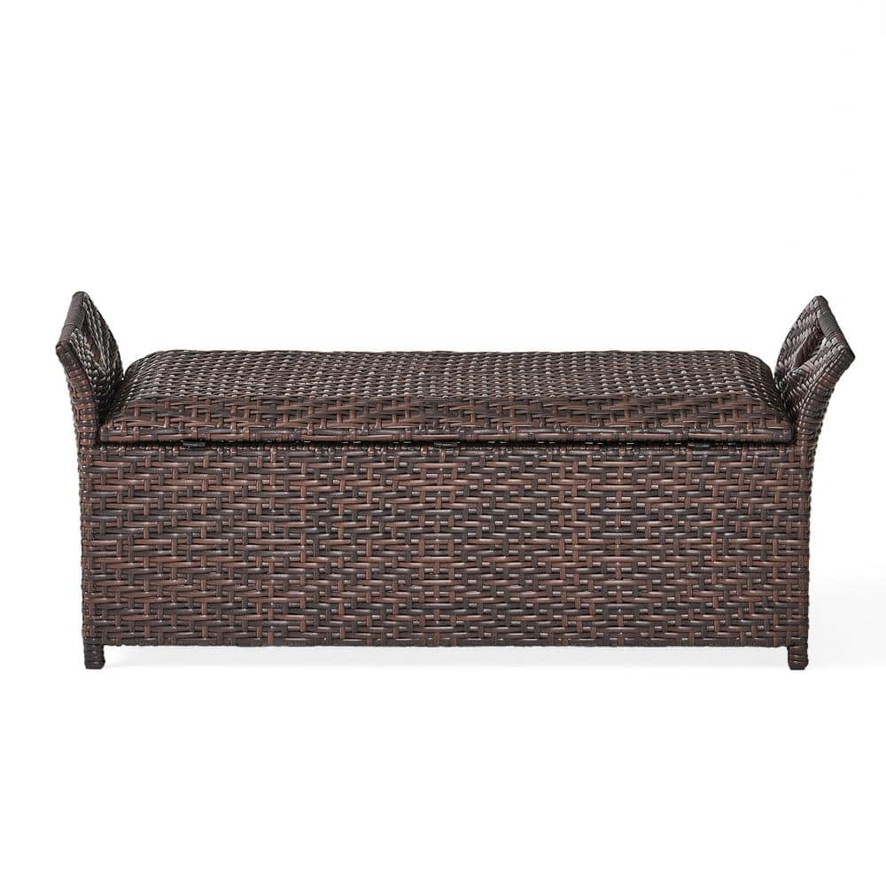 Wing 42" Multi-Brown Wicker Water-Resistant Outdoor Storage Bench