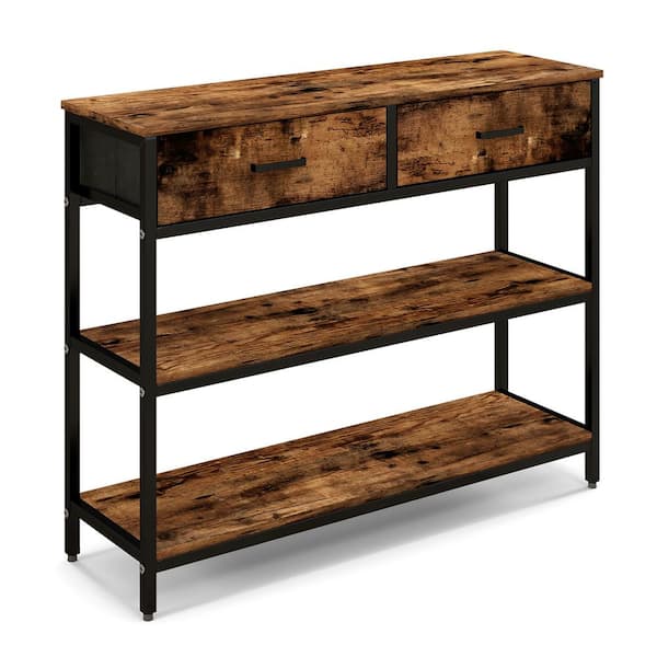 Costway Console Table Industrial Large Drawers Storage Shelf Narrow  Entryway Hallway