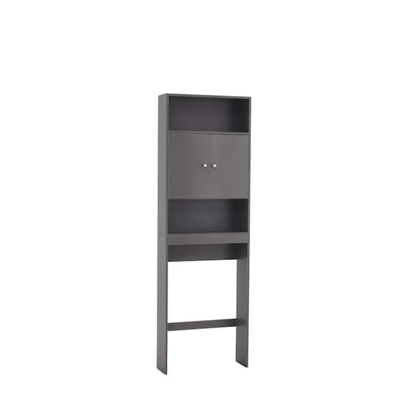 Aoibox 24.8 in. W x 7.87 in. D x 76.77 in. H Gray MDF Bathroom Over-the-Toilet Storage, with 3-Shelves and 1-Cabinet