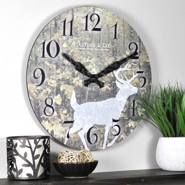 FirsTime 15.5 in. Round Forest Deer Wall Clock