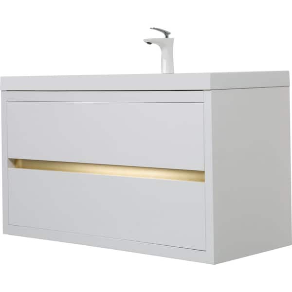 30 in. Single Sink Floating White Bath Vanity with White Resin Top (Assembled), Ample Storage Space, Invisible Handle