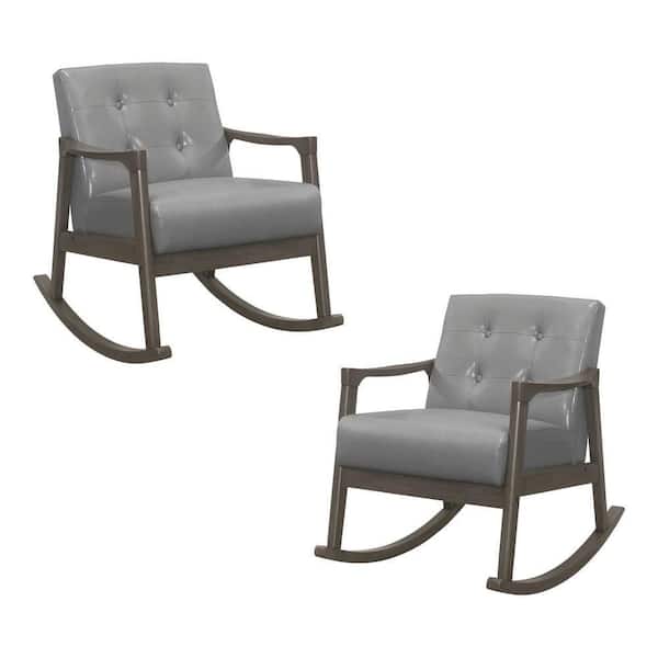 EVERGLADE HOME Odelle Gray Faux Leather Solid Wood Rocking Chair (Set of 2)
