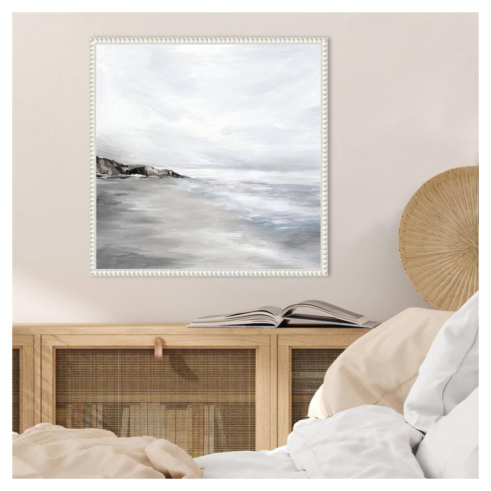 Silver Waves Abstract Coastal Canvas Print with White Floater Frame