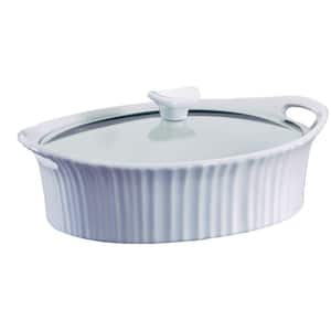 French White 2.5-Qt Oval Ceramic Casserole Dish with Glass Cover