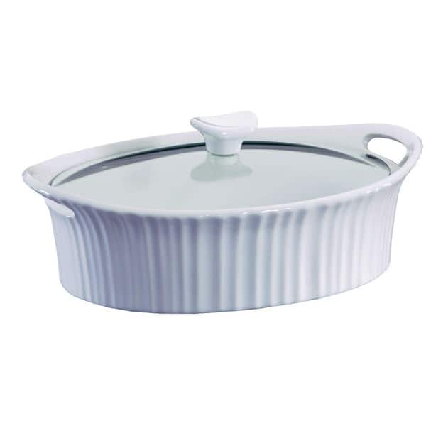 Corningware French White 2.5-Qt Oval Ceramic Casserole Dish with Glass Cover