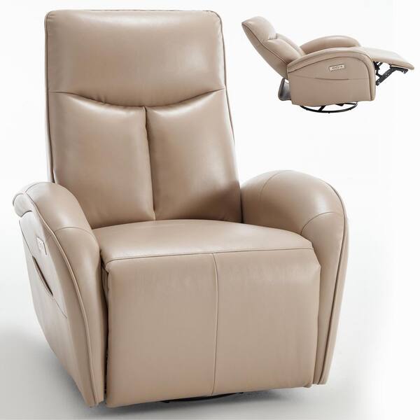 36.23 in. Brown Faux Leather Swivel Recliner with Power Lumbar Support, 270° Swivel with USB & Type-C Ports