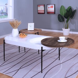 Postiana 2-Piece 48 in. Natural/Dark Walnut/White/Sand Black Large Oval Wood Coffee Table Set