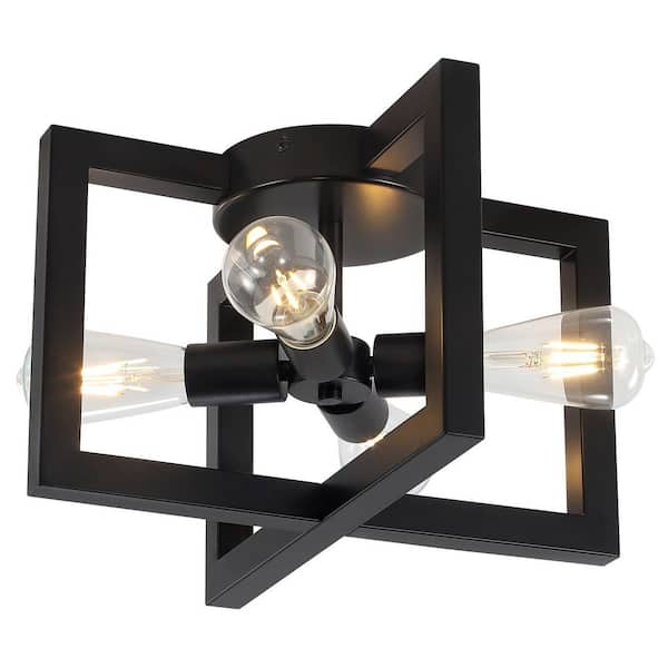 ZSMIHDOH 15 in. 4-Light Black Rectangle Frame Flush Mount Ceiling Light Fixture with Metal Shade