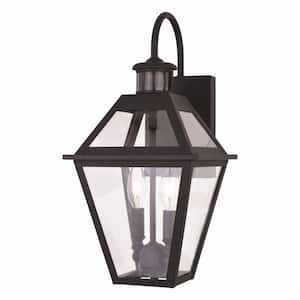 Nottingham 8.5-in. W 2-Light Black Motion Sensor Dusk to Dawn Outdoor Wall Lantern Clear Glass