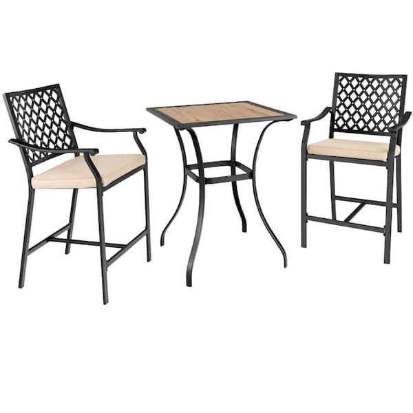 ANGELES HOME 3-Pieces Metal Outdoor Bar with 2 Bar Stools and 1 Square Table