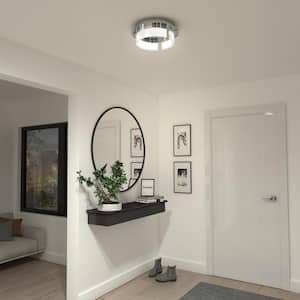 Optical Trio 12 in. 1-Light Chrome Modern Integrated LED Flush Mount Ceiling Light for Kitchen and Hallway