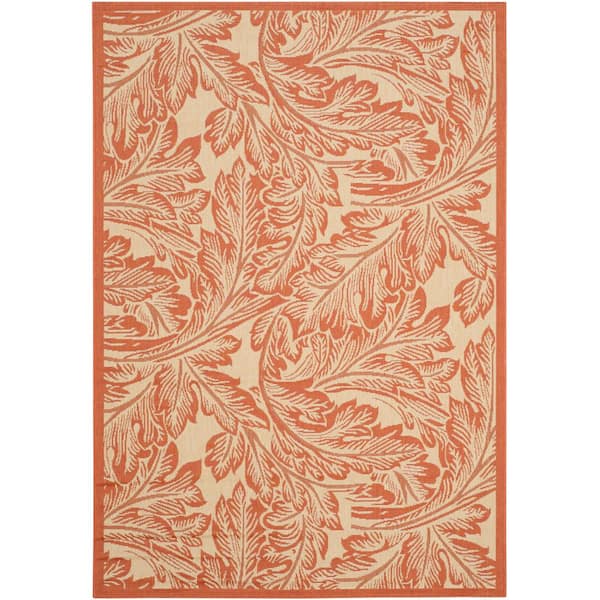 SAFAVIEH Courtyard Natural/Terracotta 4 ft. x 6 ft. Border Indoor/Outdoor Patio  Area Rug