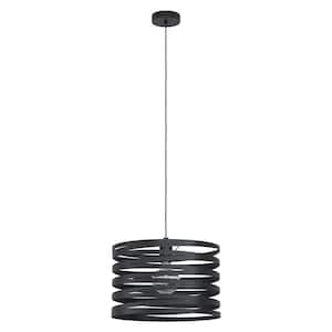 Cremella 14.6 in. W x 9.4 in. H 1-Light Black Drum Pendant with Spiral Metal Shade