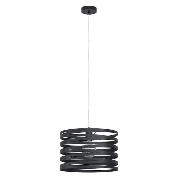Eglo Cremella 14.6 in. W x 9.4 in. H 1-Light Black Drum Pendant with Spiral Metal Shade