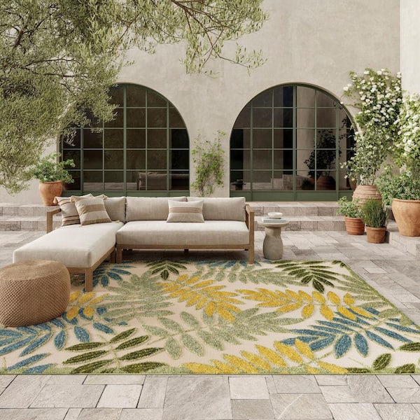 Aloha Green Multicolor 12 ft. x 15 ft. Floral Contemporary Indoor/Outdoor Area Rug