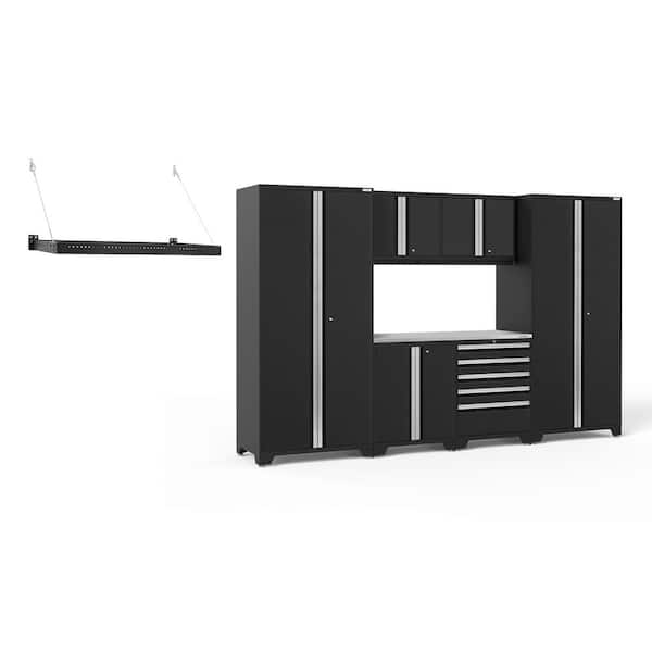 NewAge Products Pro Series 128 in. W x 84.75 in. H x 24 in. D 18-Gauge Steel Cabinet Set in Black (7-Piece)