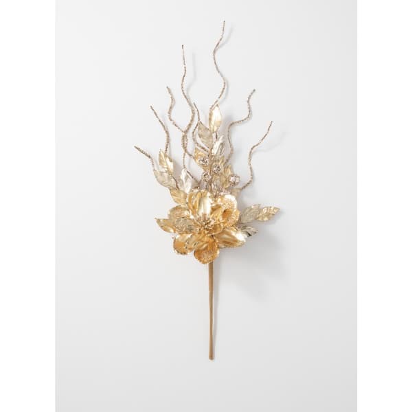 SULLIVANS 36 in. Artificial Gold Magnolia and Berry Spray