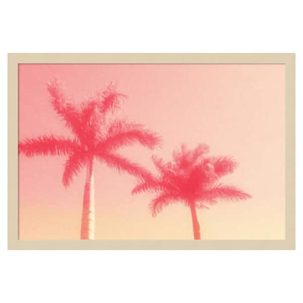Amanti Art Palm Trees in Pink by Grafitee Studios 25 in. W x 17 in. H. Wood Framed Wall Art Print Framed in Brown