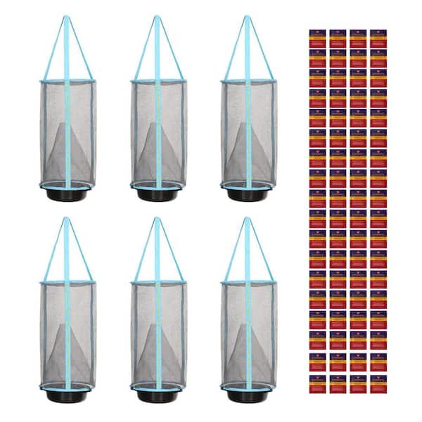 6-Lite Fly Cage Outdoor Fly Trap with 72 Fly Attractant Baits, Low Odor, Reusable, Durable Design